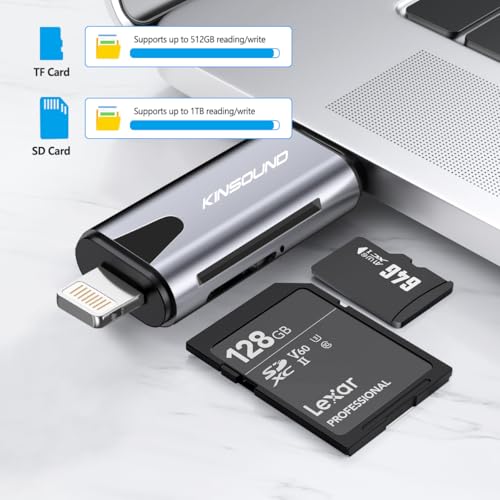 Image of Kinsound Metal Body 4 in 1 with OTG, SD&TF Card Reader for iPhone with Type C,Lighting,Portable Memory Card Reader.Compatible with TF,SD,SDHC,SDXC,MMC,RS-MMC,Micro SDXC for iPhone & Android Phone