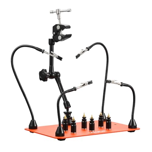 VEVOR Troisième Main Soudure à 4 Bras, Station Aide de Soudage Magnétique, avec 6 Piliers de Circuit Imprimé, Support de Pistolet à Air Chaud 360°, pour...