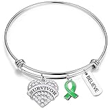 Gzrlyf Green Ribbon Awareness Bracelets with Card Liver Cancer Survivor Gifts Lymphoma Kidney Disease Awareness Gifts(Green Bracelet)