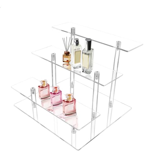 Soporte de Exhibición de Acrílico, 3 Niveles Estanteria Perfumes, Estante Escalera de Acrílico Transparente, Estante Acrylic para Figuritas, Joyas, Cupcakes, Perfumes, Esmaltes de Uñas, 1 Pieza