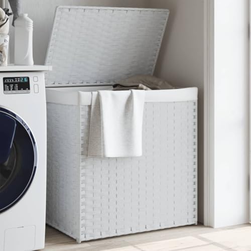 Nqyjm Cesto Ropa Sucia 2 Secciones ratán sintético Blanco 53x35x57 cm Grande Cesta Ropa Sucia,Cubo Ropa Sucia para Dormitorio,Lavandería,Baño y Salón