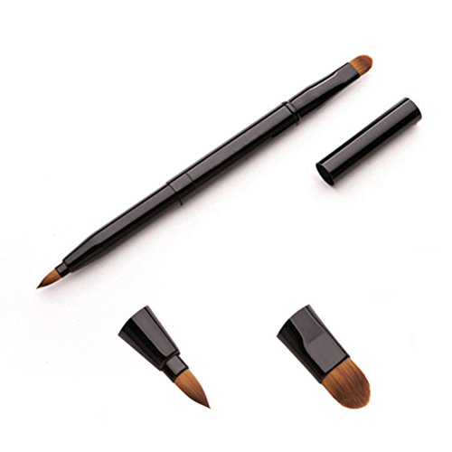 Youngman Retractable Multi-purpose Makeup Brush 2 in 1 Retractable Lip Brush Eyeshadow Brush and Concealing Brush 1 PC (Black)
