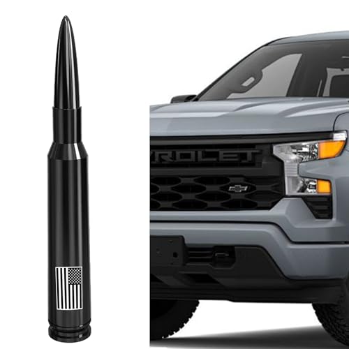 Car Truck Bullet Antenna-America Flag Style, Carwash Safe for GM Chevy Silverado GMC Sierra 1500 2500 3500 HD Avalanche Pickup Truck Accessories(Black) Anti Theft Design