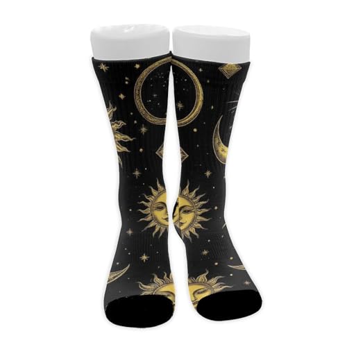 Meaudiwes Leisure Sports Climbing Walking Socks Breathable Non Slip Socks Fashion Dress Decor Sun Moon Star Gold Black