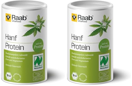 Raab Vitalfood® Naturland Bio Hanfprotein Pulver (500 g) - Protein-Pulver mit 50% pflanzlichem Protein, Hanfsamen aus Bio-Anbau in Österreich, enthält natürlicherweise Eisen und Magnesium