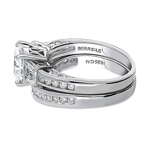 BERRICLE Sterling Silver 3-Stone Wedding Engagement Rings Stackable Band Ring Set for Women, Cubic Zirconia CZ - Cushion, Emerald, Oval, Princess, Round Cut3