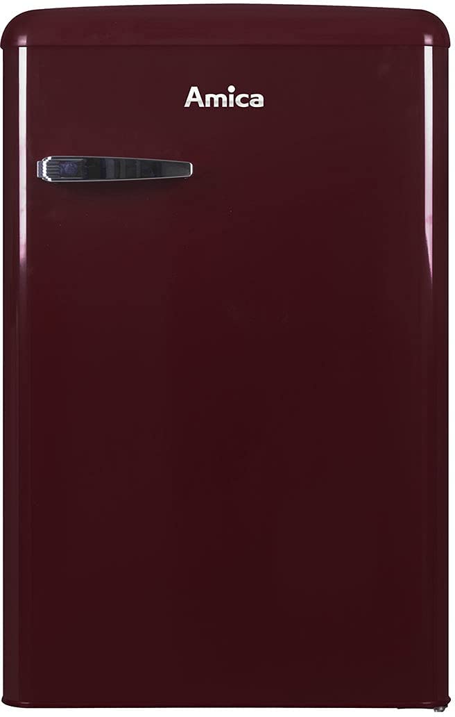Amica KS 15611 R Retro Kühlschrank mit Gefrierfach / Wine Red (Weinrot) / 88cm (H) x 55cm (B) x 62cm (T) / Retro-Design