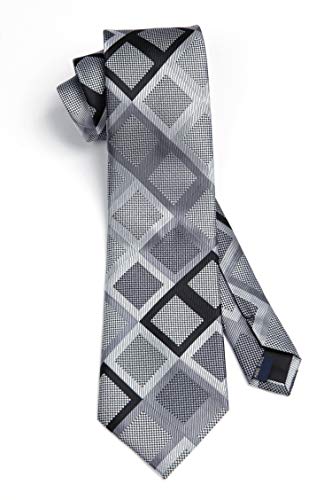 Image of HISDERN Mens Ties Plaid Tie and Pocket Square Set Classic Woven Formal Checkered Neckties & Handkerchief Wedding Party