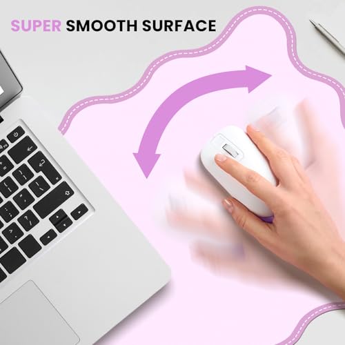 Image of Leather Desk Mat, XXL Large 31.4x15.7in Scalloped Gaming Mouse pad,Non-Slip Rubber Base Keyboard Pad Mousepad for Laptop Computer Game Home Office,Waterproof and Oilproof Desktop Mat I Pink
