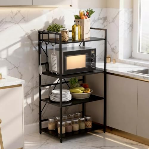 Image of wow craft Heavy Duty 4-Tier Metal Storage Rack (Black) | Multipurpose Shelf for Microwave, Kitchen, Bathroom & Home Organization | Space Saving Steel Organizer (40D x 64W x 132H cm)