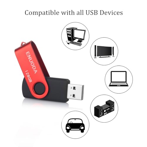 Image of 128GB Flash Drive ENUODA Thumb Drive 128GB Swivel Design USB 2.0 Memory Stick Data Storage Jump Drive Pen Drive for Laptop PC Computer (1 Pack, Red)