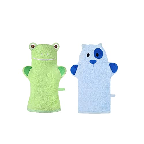 Manopla de baño para bebé, guantes de baño diseñados en bonito estilo animal, exfoliante para bebés y niños, baño y ducha, paquete de 2
