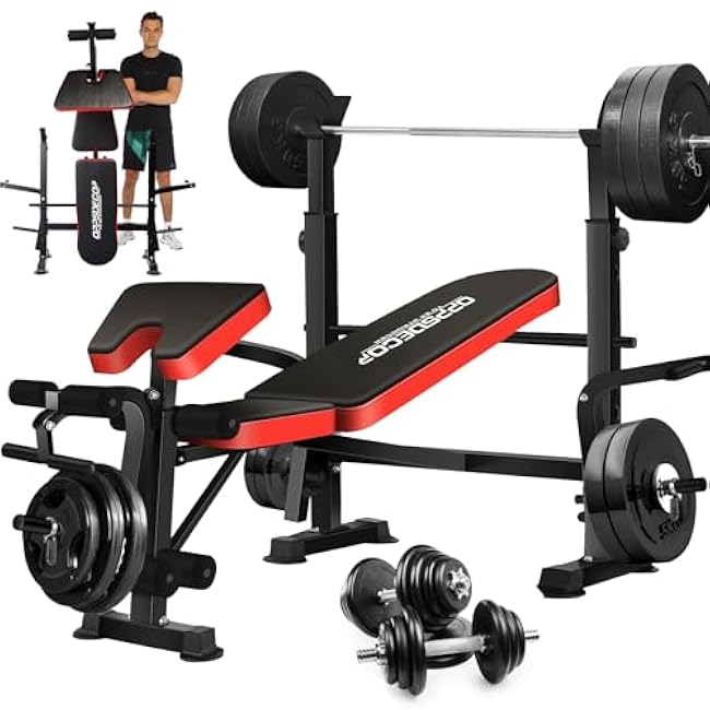 OPPSDECOR 8 in 1 650lbs Weight Bench Adjustable Bench Press Set with Squat Rack Olympic Workout Bench with Leg Developer Preacher Curl Foldable Weight Benches For Home Gym OPX496