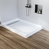 IDEALHOUSE 48 x 32 Inch Non Slip Shower Base Pan, Left Drain Shower Tray with Stainless Square Cover, Single Threshold Shower Floor Kit, Easy Install Bathroom Shower Platform White
