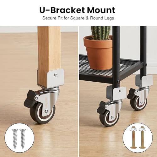 Image of HASTHIP 4PCS 1 Inch U-Shaped Swivel Caster Wheels, Heavy Duty 360 Rotating TPR Wheels, Quiet Rolling Furniture Casters with U-Bracket Mount & Screws for Cart, Shelf, Workbench & DIY Projects