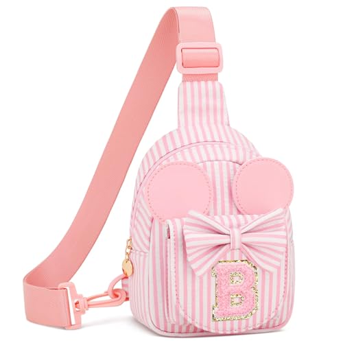 Image of Initial Purse for Girls Kids,Birthday Gifts for 3-8 Years Old | Personalized Crossbody Bag, Small Toddler Sling Bag Cute Fanny Pack, Gift for Daughter Sister Grandkids, Striped Pink B