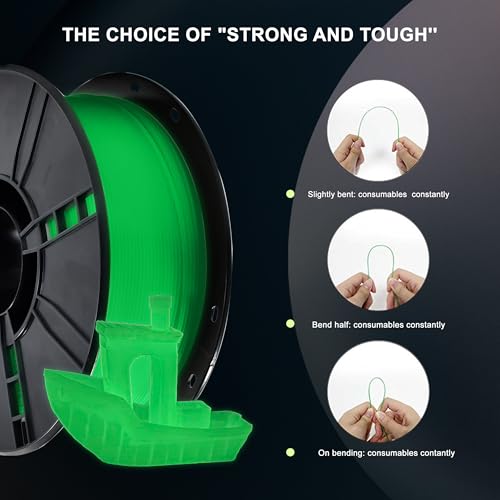 Image of iBOSS Glow in The Dark PLA+ Filament, Neatly Wound Luminous PLA Plus 3D Printer Filament 1.75mm + /- 0.02mm, Fit Most 3D Printers, 1kg Spool (2.2lbs), Green PLA PRO Filament, Glow Green