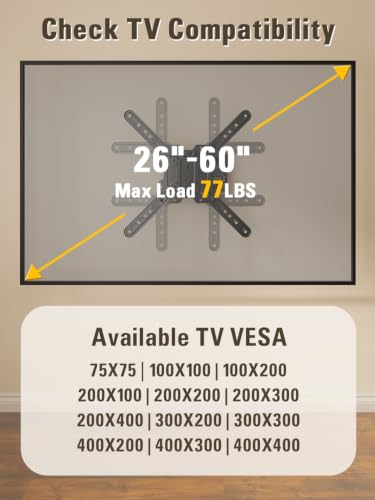 Image of Mounting Dream UL Listed TV Wall Mount for Most 26-60 Inch TV Full Motion | Corner TV Mount Design, Articulating Wall Mount TV Bracket Swivel and Tilt, Single Stud Max VESA 400x400mm, Up to 77LBS