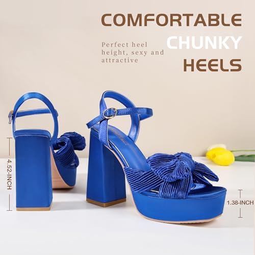 Image of KHPAERMEI Bow Knot Platform Heels for Women Chunky Heeled Sandals