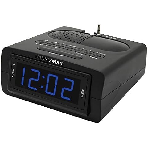 HANNLOMAX HX-143CR Alarm Clock Radio, PLL AM/FM Radio, 0.9" Blue LED Display, Aux-in, AC Power Operation only, AC/DC Adapter Included. (Black_Blue LED) Cover