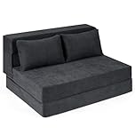 COSTWAY Folding Sofa Bed, 3-in-1 Convertible Sleeper Chair Futon Couch Bed with 2 Pillows, Upholstered Fold Out Floor Mattress Lounge Seat Lazy Sofa for Living Room Bedroom (Grey, Double-105x82x54cm)