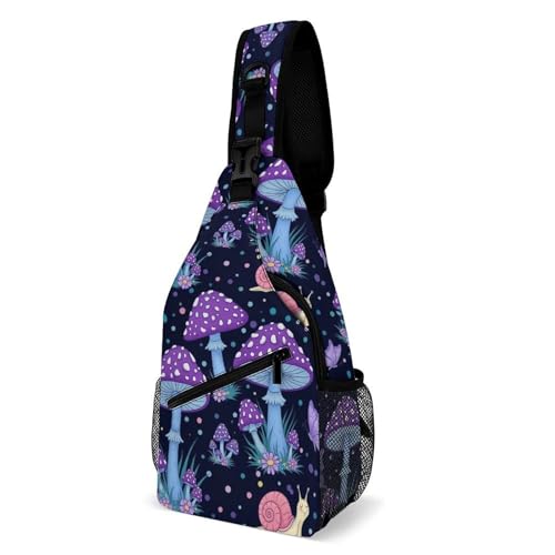 Sac bandoulière papillons champignon violet sac de poitrine crossbody mixte