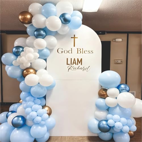 Image of Balloon Decoration Kit - 61 Pcs Pastel Blue, White Balloons with chrome & Confetti for Birthday, Weddings, Anniversary & Events Garland Set | Birthday Decoration Items for Kids & Adults