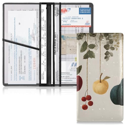 Car Registration and Insurance Holders Autumn Fruits Print, PU Leather for License Documents Cards