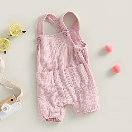 Rtnnsbbfcm Infant Baby Girl Ruffle Cotton Linen Romper Jumpsuit With Pocket Summer Sleeveless Suspender Overalls Rompers (Pink,6-12 Months) #TOP2