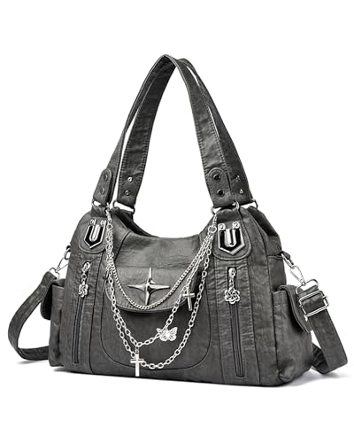 Sac fourre-tout gothique Y2K à bandoulière multi-poches avec chaînes