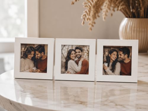 Image of Photo Frame Set of 3 - Modern Tabletop Picture Frames for Desk, Living Room & Bedroom Decor, Perfect for Wedding, Couple & Family Photos (White)