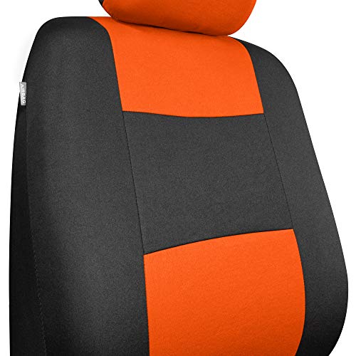 Image of BDK PolyPro Car Seat Covers Full Set in Orange on Black, Front and Rear Split Bench Seat Covers for Cars, Easy to Install Car Seats Cover Set and Accessories for Auto Trucks Van SUV - Orange