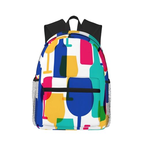 BREAUX Cocktail Glasses And Wine Bottles Print Lightweight And Comfortable Duffel Bag, Casual Daypack, Multipurpose Backpack