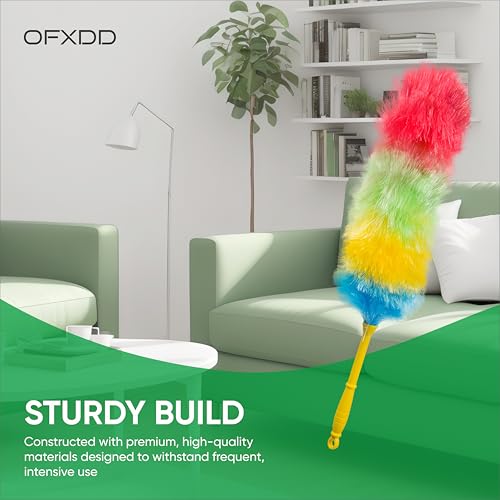 Image of Long Handle Plastic Duster Brush - Dust Feather Cleaner - Soft Multicolor Feather Duster