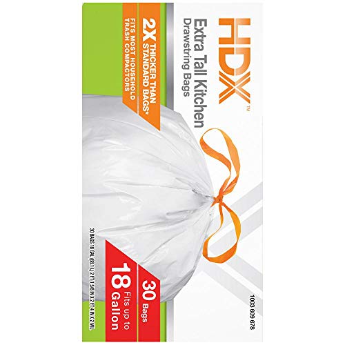 HDX 18 Gal. Heavy-Duty Drawstring Kitchen and Compactor Trash Bags (30-Count) - Thumbnail 4