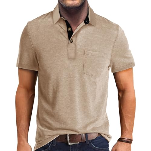 Image of Men's Short Sleeve Polo Shirts Buttons Collared T Shirts with Pocket | Moisture-Wicking,Soft Stretch Fabric, Lightweight,Structured Collar,Business Casual, Golf, Office,All-Day Comfort