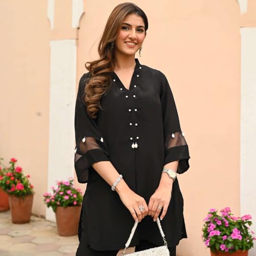 Black Embroidered Cotton Co-Ord Set For Women's and Girls2