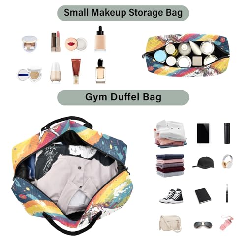 Large Travel Duffel Bag, Oil Painting Horse Rainbow Sports Tote Gym Bag, Shoulder Weekender Overnight Bag for Women Men, Carry On Luggage with Toiletry Bags4