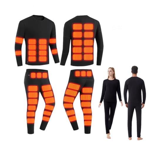 Conjunto de Ropa Interior Térmica Calefactada para Hombre y Mujer, Pantalones y Camiseta Calefactados Eléctricos USB Unisex con 52 Zonas Calefactadas, Lavables,4XL