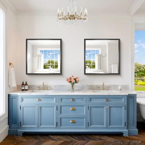 Image of Bathroom Mirror, 30 x 30 inch Brushed Black Square Mirrors for Wall, 0.6 inch Thickened Deep Frame Rectangle Mirrors for Over Sink, Shatterproof Tempered Glass, Antirust, Horizontally or Vertically