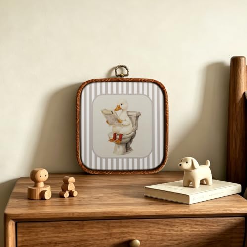 XiZoDinia Funny Duck Bathroom Wall Art, Cute Duck Reading Newspaper On Toilet Square Framed Canvas Prints, Striped Kids Bathroom Wall Hanging Decor, Great Present for Boys Girls Playroom Bedroom Home Decor, 7.1 x 7.9 Inches (Toilet Duck) — view 3