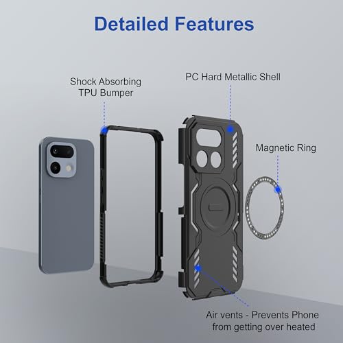 Image of amazon basics Back Case Cover for Realme 16 Pro 5G | Magnetic Case with Built-in Metal Ring | Supports MagSafe Charger, Wallet & Car Mount | Shockproof Hybrid PC + TPU | Black