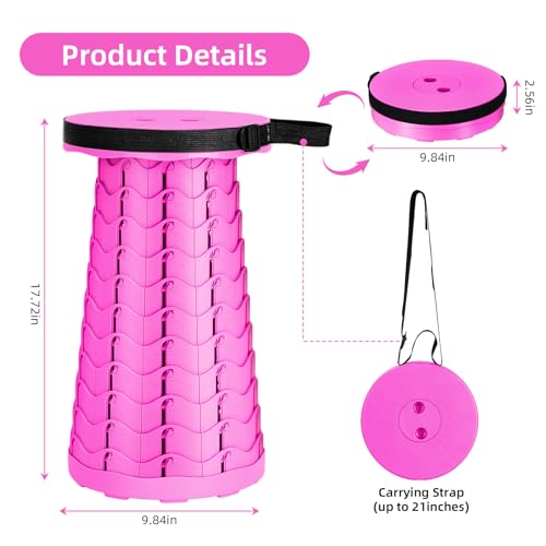 Image of Qiguet Collapsible Stool, Folding Chair - Upgraded Portable Chair with Load Capacity 400lbs, Portable Stool for Camping Fishing Hiking - Folding Stool with Carrying Strap,Gifts for Fisherman(All Pink)