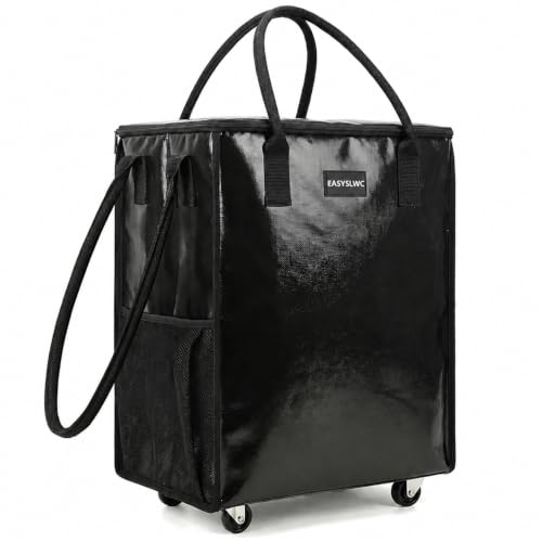 EASYSLWC Reusable Hauler Rolling Tote Bag, Collapsible Portable Shopping Bag with Wheels for Groceries