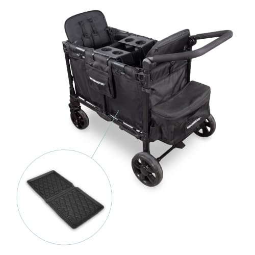 Image of WonderFold W2 Elite Pro Bundle - 2-Seater Stroller Wagon with All-Weather Floor Mat and Flex Snack Tray, Safety-Certified with 5-Point Harnesses - Black