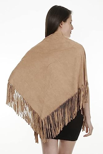 Faux Suede Fringed Cape Shawl Wrap Scarf, Large Triangle, Mother's Day Gift, Birthday, Women's Accessory4