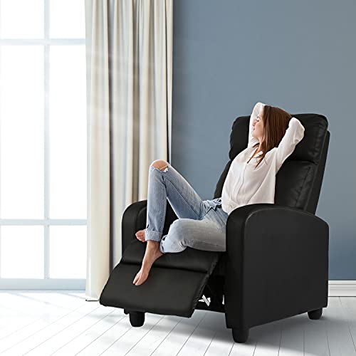 Hcy Massage Recliner Chair Padded Wide Seat Sofa Wingback Single Sofa With Footrest Pu Leather For Living Room,Home Theater(Black) #TOP1