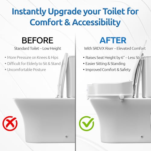 Image of Portable Lightweight Plastic Toilet Commode Seat Raiser Elevator Extension with lid cover Ideal for Handicap, Knee Patients, Old Senior Citizen (White, Size: 6 Inch with Lid)