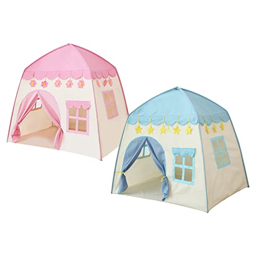 Speeltent voor kinderen, 1,3 x 1 x 1,3 m, prinsessenkasteel met zichtbaar raam- en deurgordijn, grote tipi-tent, kinderspeelhuis voor meisjes, jongens (blauw) - Afbeelding 7