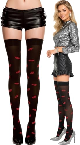 Image of ToBeInStyle Women's Cute Romantic Love Heart Print Thigh High Stockings